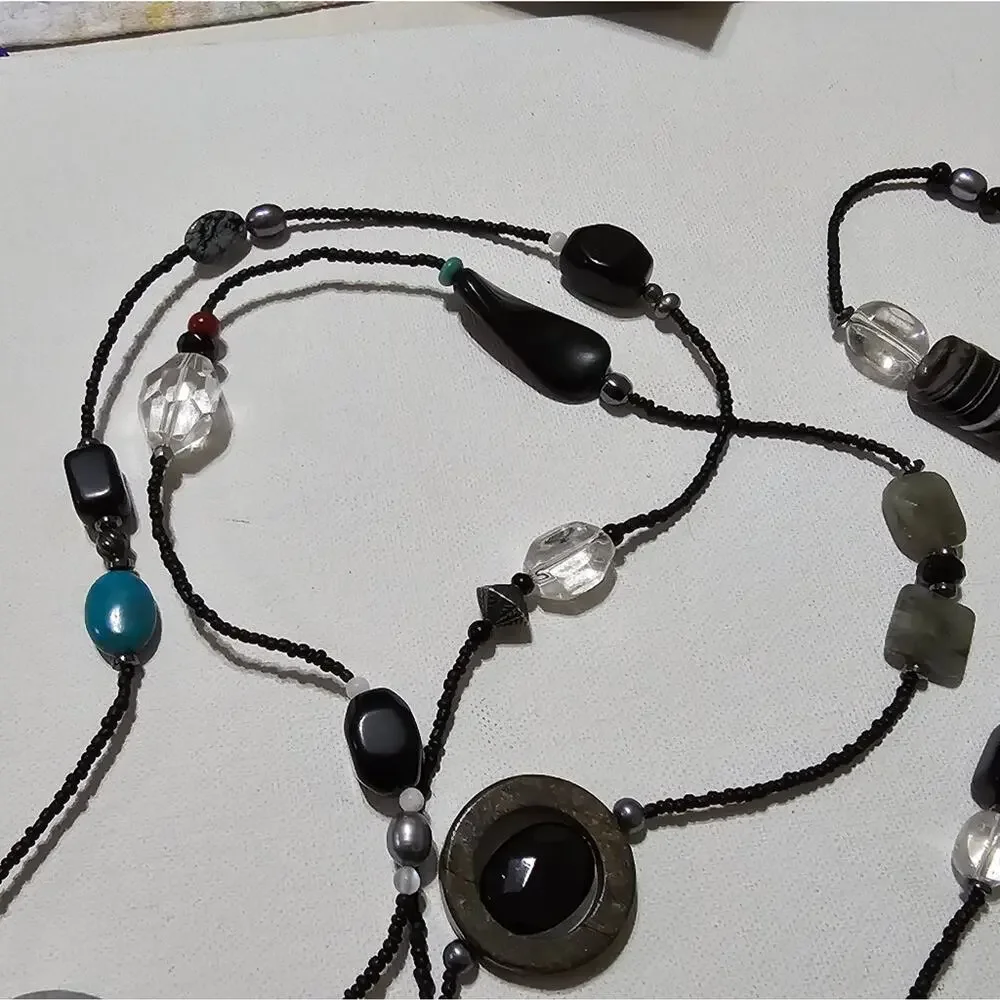 SILPADA NECKLACE SS Hematite Turquoise Pearl Obsidian Bronzite Boho N1967‎